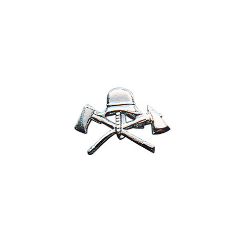 Auflage für Fahnennägel versilbert mit Splint, Feuerwehr-Symbol Versilberte Auflage für Fahnennägel mit Feuerwehr-Symbol aus zwei gekreuzten Beilen und Schutzhelm, zur Befestigung mit Splint