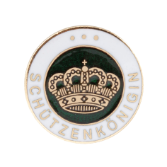 Abzeichen vergoldet ohne Befestigung Schützenkönigin, runde Auflage mit Krone Runde vergoldete Auflage für Schützenköniginnen mit Krone auf grünem Hintergrund und Schriftzug Schützenkönigin auf weißem Rand, Abzeichen vergoldet ohne Befestigung