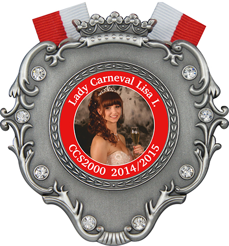 Prinzenpaar-Orden mit 3D Prägung & Glitzersteinen Rot/Weiß medaille, auszeichnung, porträt, band, dekoration