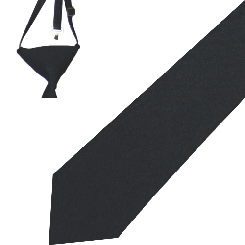 Krawatte schwarz mit Gummiband, uni Schwarze, einfarbige Krawatte in normaler Länge mit Gummiband; im kleinen Detailbild ist das Befestigungsband sichtbar. Polyester mit matter Fresco-Struktur.