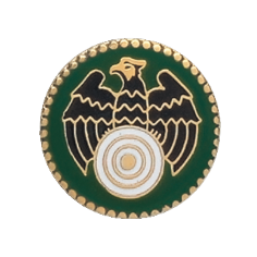 Auflage Adler mit Zielscheibe auf grünem Rundabzeichen in Goldoptik Runde Auflage Adler in Goldoptik mit schwarzem Adler und weißer Zielscheibe auf grünem Hintergrund, dekorativer Rand in Goldoptik