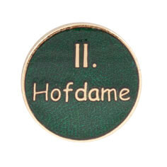 Auflage/Abzeichen 2. Hofdame, rund in Gold mit grünem Hintergrund Rundes Auflage/Abzeichen „2. Hofdame“ in Gold mit grünem Hintergrund und Schriftzug „II. Hofdame“ als Hofstaatsabzeichen für den Schützenverein