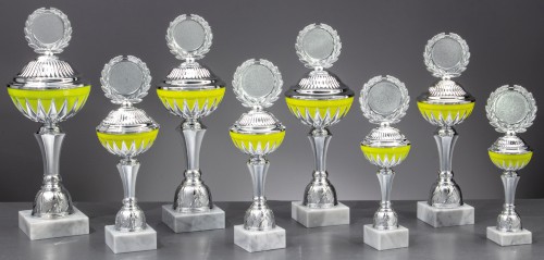 Pokal Geena H 370 mm / D 120 mm silber / neongelb Pokal Geena H 370 mm / D 120 mm silber / neongelb