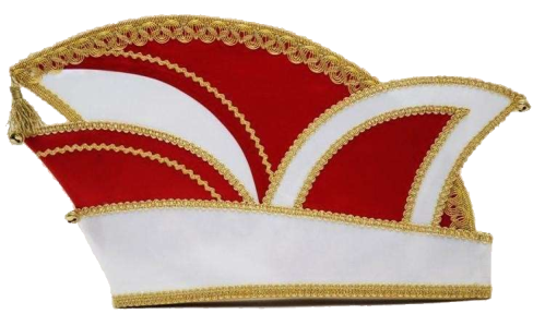Prinzenmütze schlicht in Rot-Weiß mit goldfarbener Borte Schlichte Prinzenmütze in Rot und Weiß mit geschwungener Form, goldfarbener Borte und kleinen Glöckchen, Modell Prinzenmütze schlicht von EinzigArt
