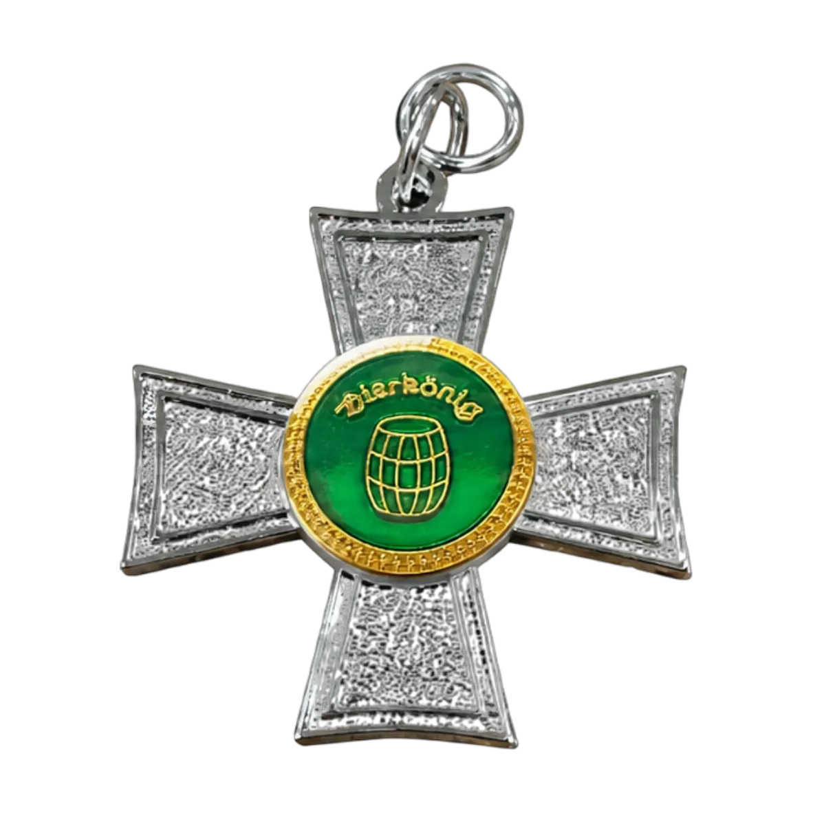 Auflage Bierkönig vergoldet medaille, kreuz, anhaänger, barock, grün emaille
