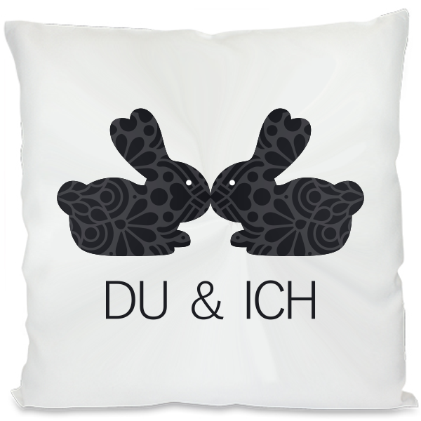 Kissen mit süßem Hasenmotiv - schwarz