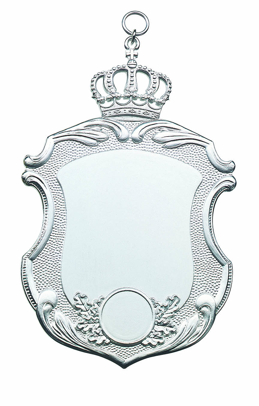 Schild mit Krone versilbert mit Öse und Ring