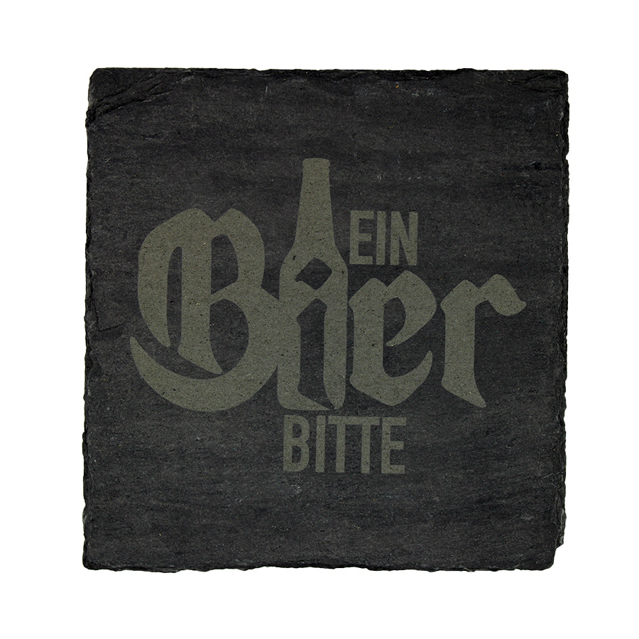 Vorderseite Schieferuntersetzer mit Laserung - Ein Bier bitte