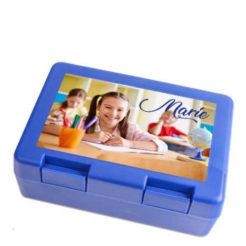 Brotdose mit Foto und Name in Blau