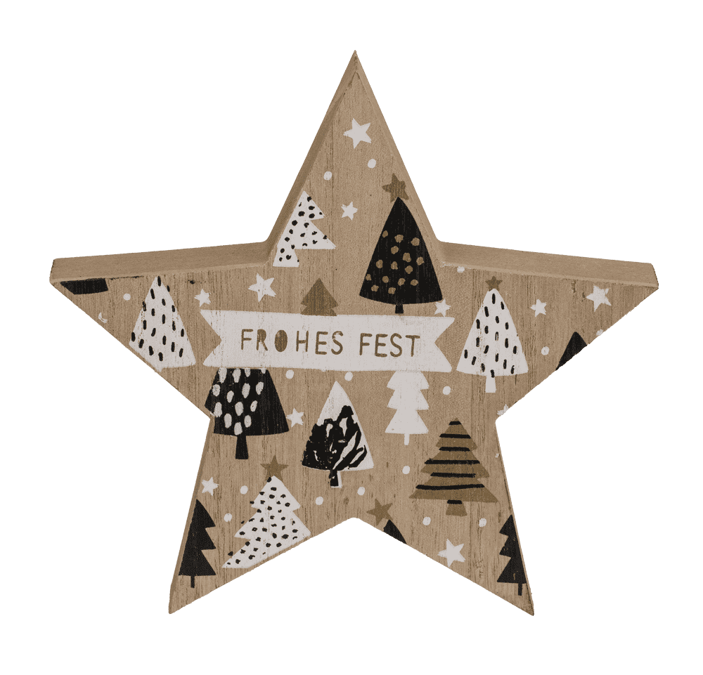 Stehender Holzstern Frohes Fest, ca. 15x 2 x 15cm