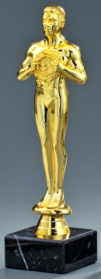 Siegerfigur mit Kranz - auf schwarzem Marmorsockel / Höhe 154 mm