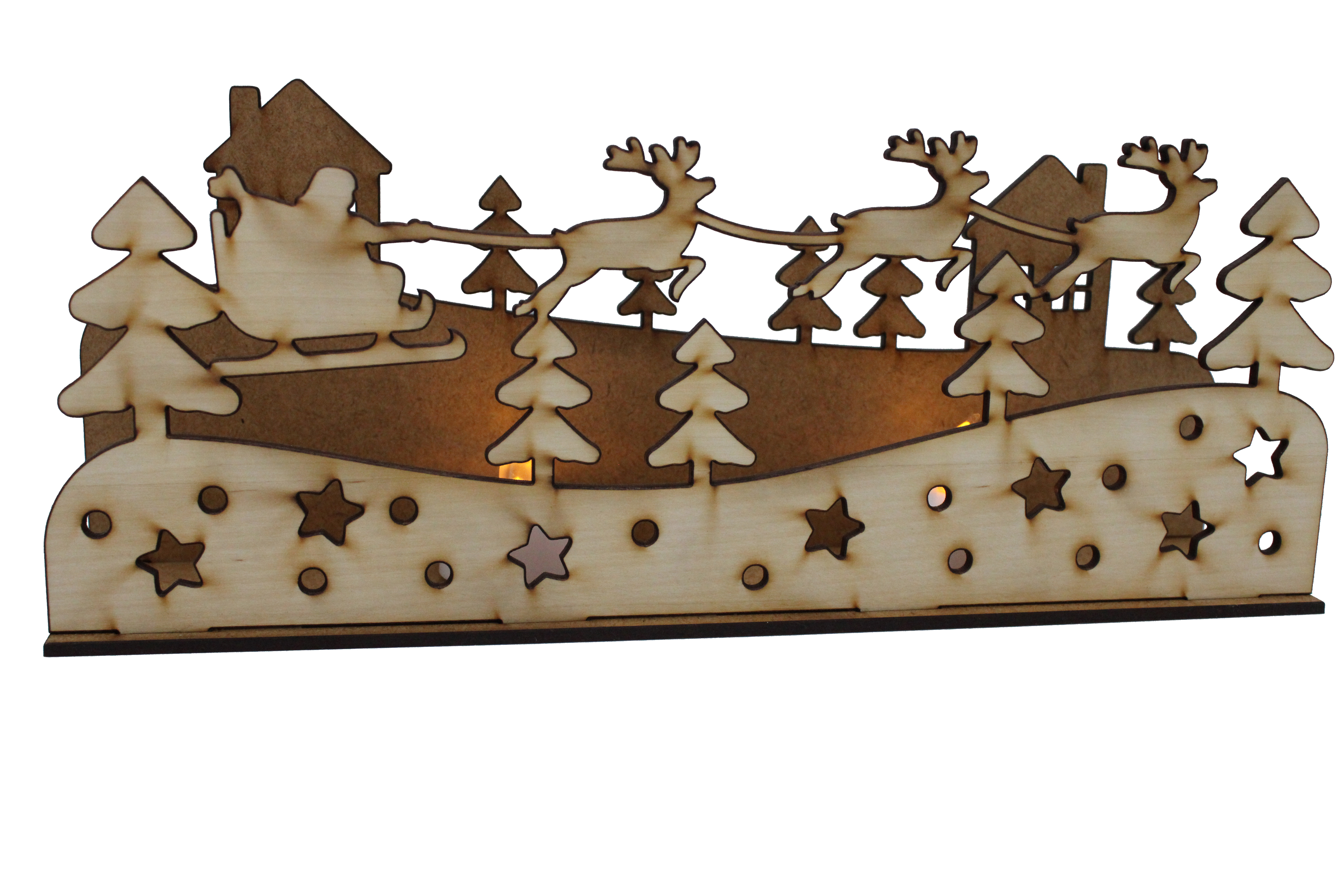 Diorama Weihnachtsmann mit Schlitten mit LED Beleuchtung - Handgefertigt