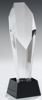 Kristall- Glaspfeiler - auf schwarzem Glassockel / H 245 mm