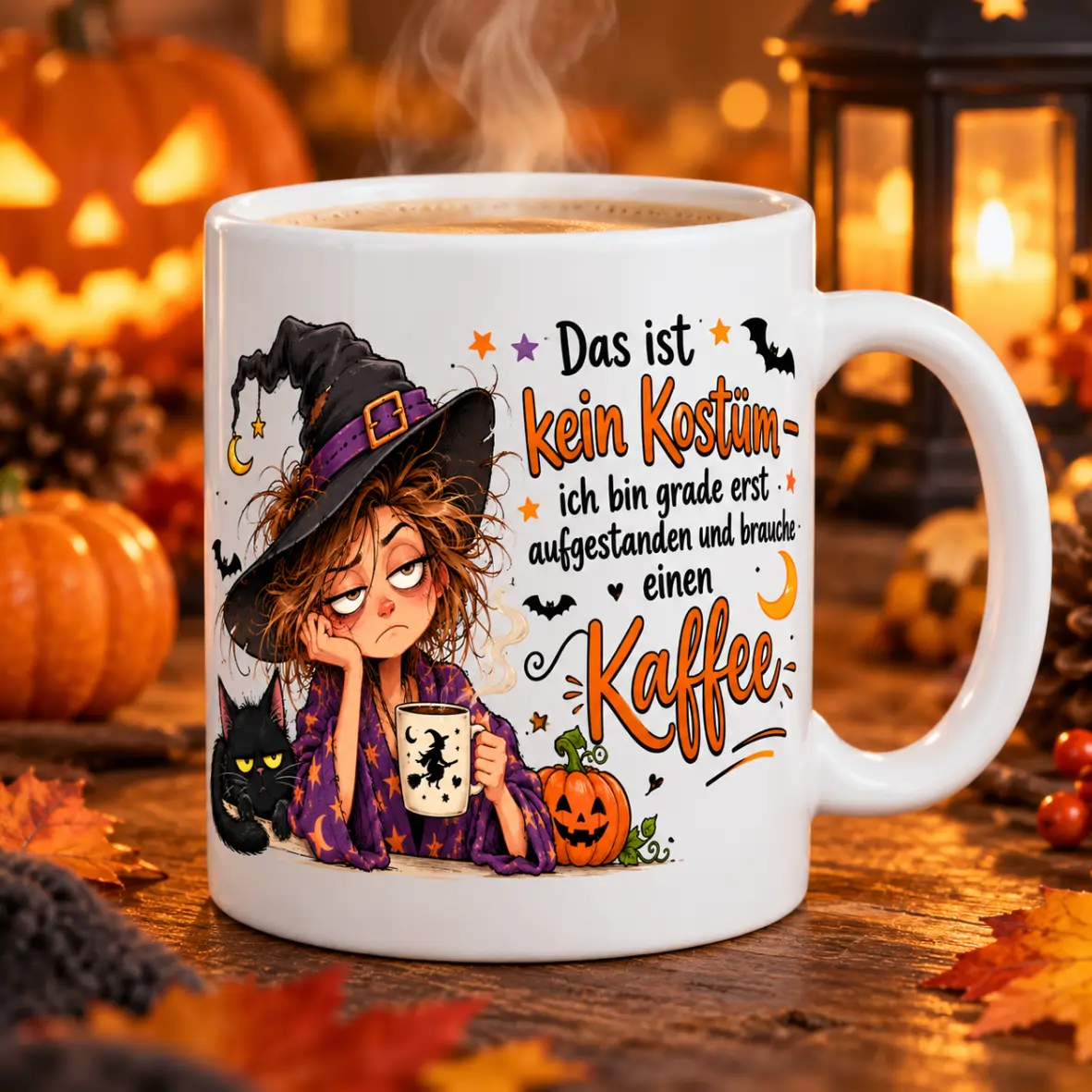 Tasse Das ist kein Kostüm... Kaffeebecher, Halloween, Witch, Kürbis, Becher mit Aufdruck
