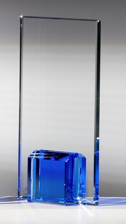 Eckige Glastrophäe Saphirblau Größe: 220 x 100mm
