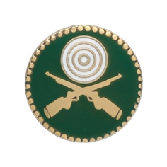 Auflage gekreuzte Gewehre mit Zielscheibe, rund, goldfarben und grün Runde Auflage gekreuzte Gewehre in Goldoptik auf grünem Hintergrund mit weißer Zielscheibe und goldfarbenem Rand
