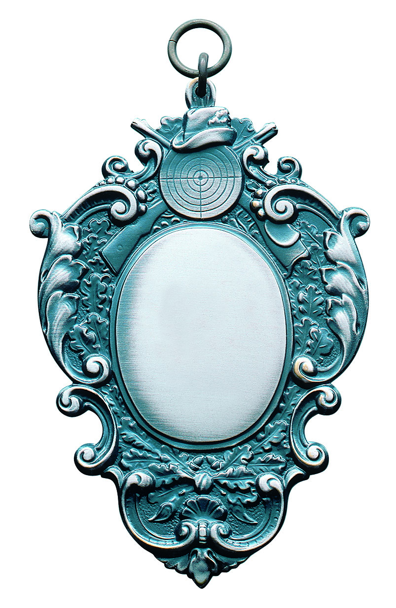 Schild mit Schützenemblem, versilbert mit Öse und Ring