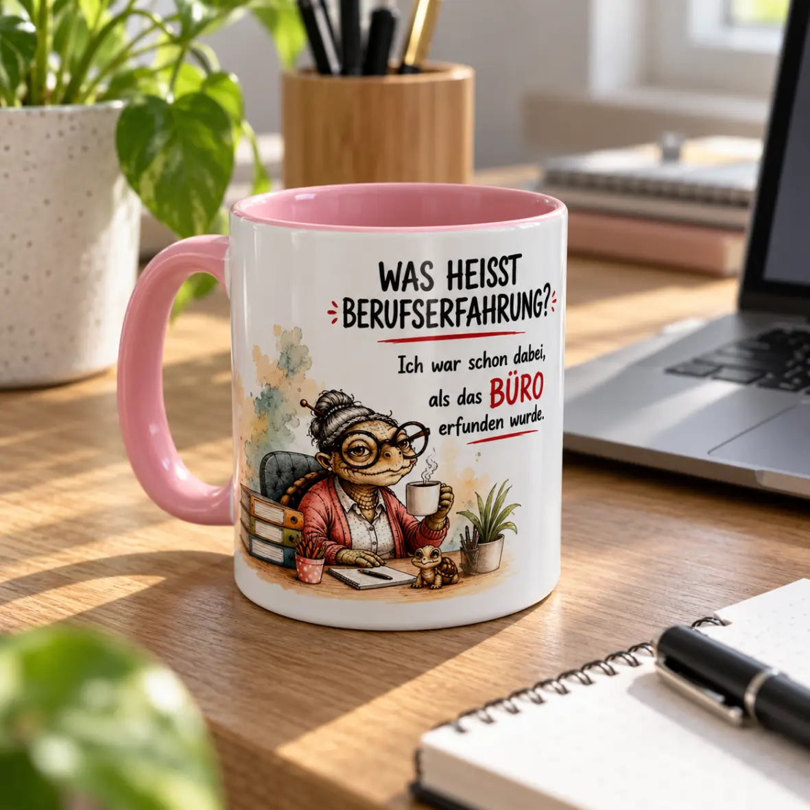Kaffeetasse, Becher, Porzellan, rosa Innenfarbe, Illustration