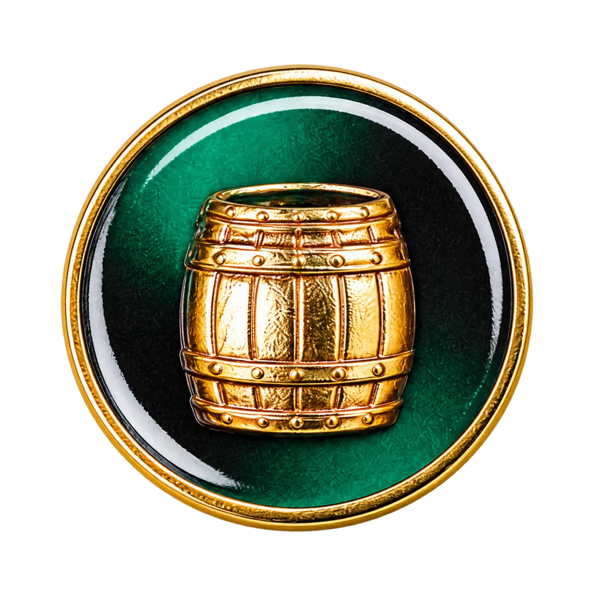 Auflage Bierkönig ohne Befestigung golden barrell, metallischer barrel, Goldschmuck, runder Abzeichen, grüner Hintergrund