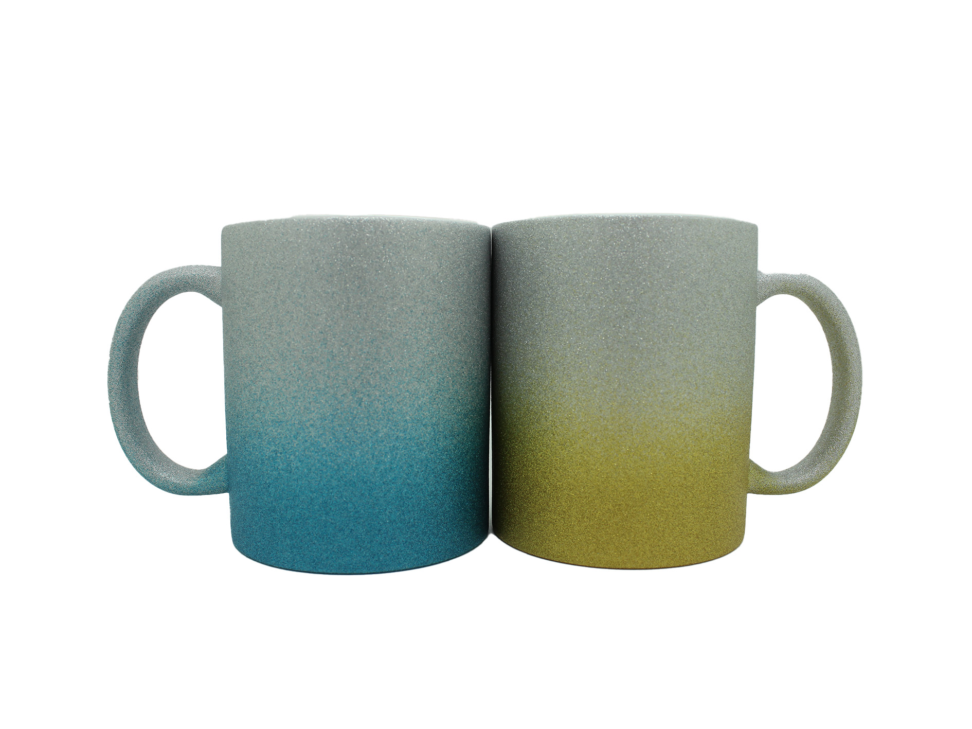 Glitzertasse mit Farbverlauf in Pink/Blau und Wunschmotiv
