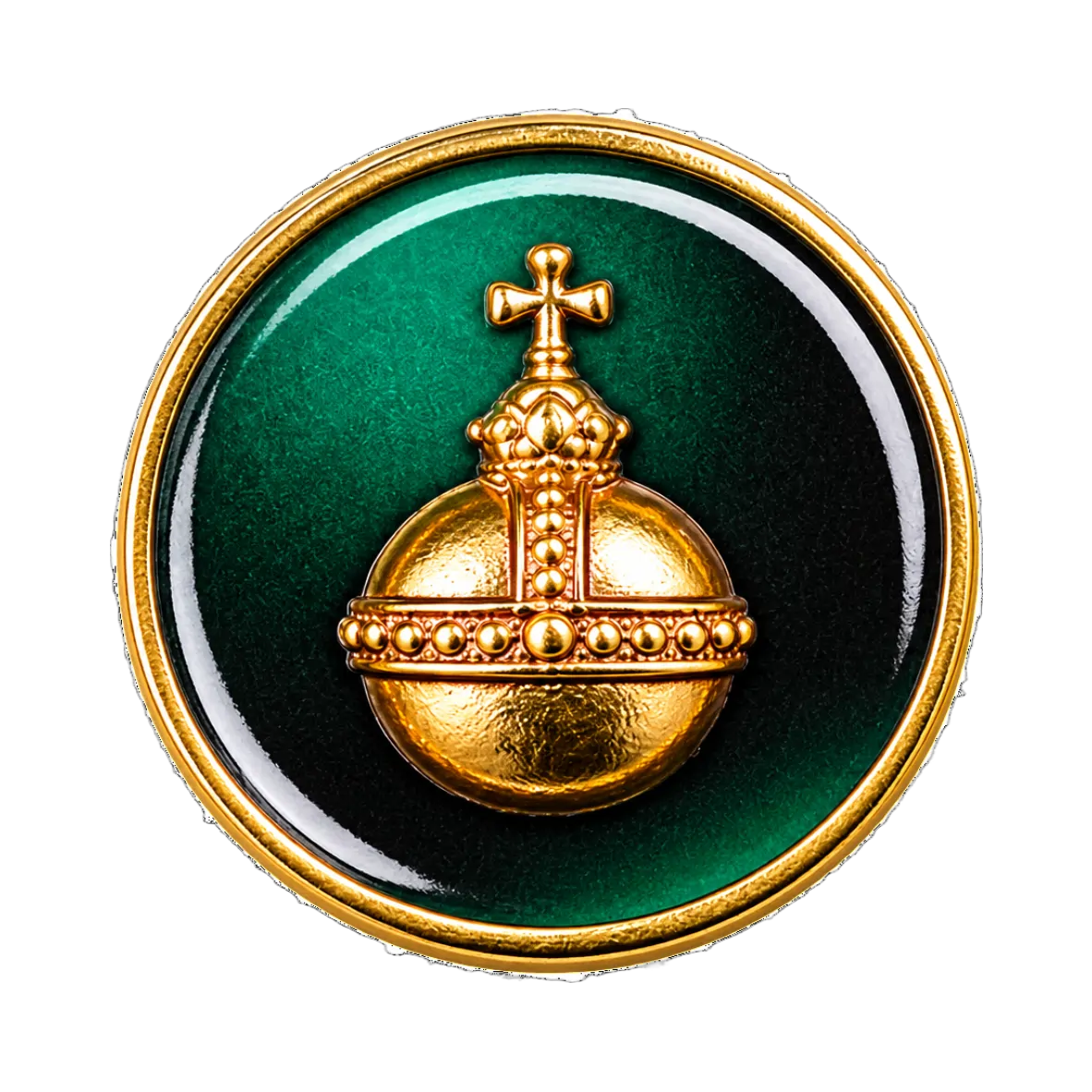 Auflage Apfel ohne Befestigung goldener Krone, Krönensignet, königliches Abzeichen, verzierte Abzeichen, grüner Hintergrund
