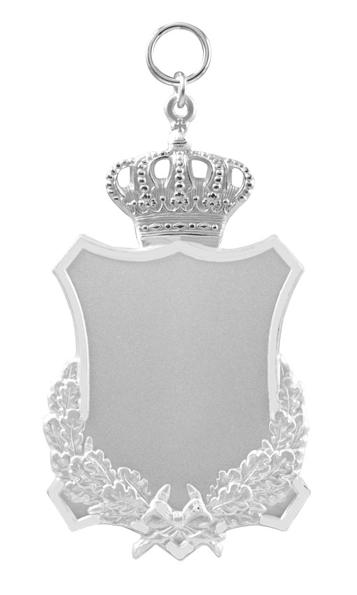 Schild mit Eichenlaub und Krone versilbert mit Öse und Ring Schild mit Eichenlaub und Krone versilbert mit Öse und Ring