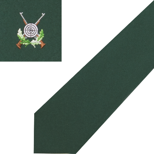 Krawatte mit gesticktem Motiv in Grün Grüne Krawatte mit gesticktem Motiv einer Zielscheibe mit gekreuzten Gewehren und Eichenlaub
