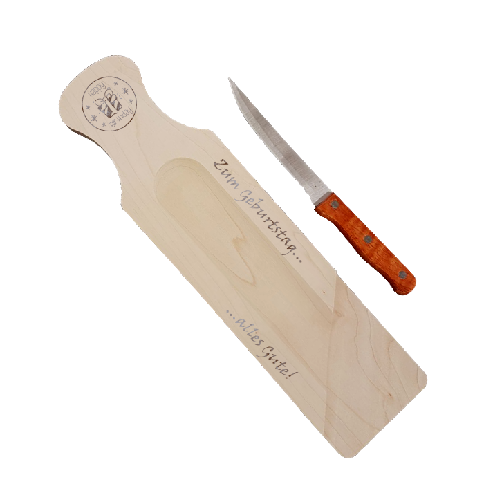 Salamibrett mit Messer, Ahorn incl. Laserung