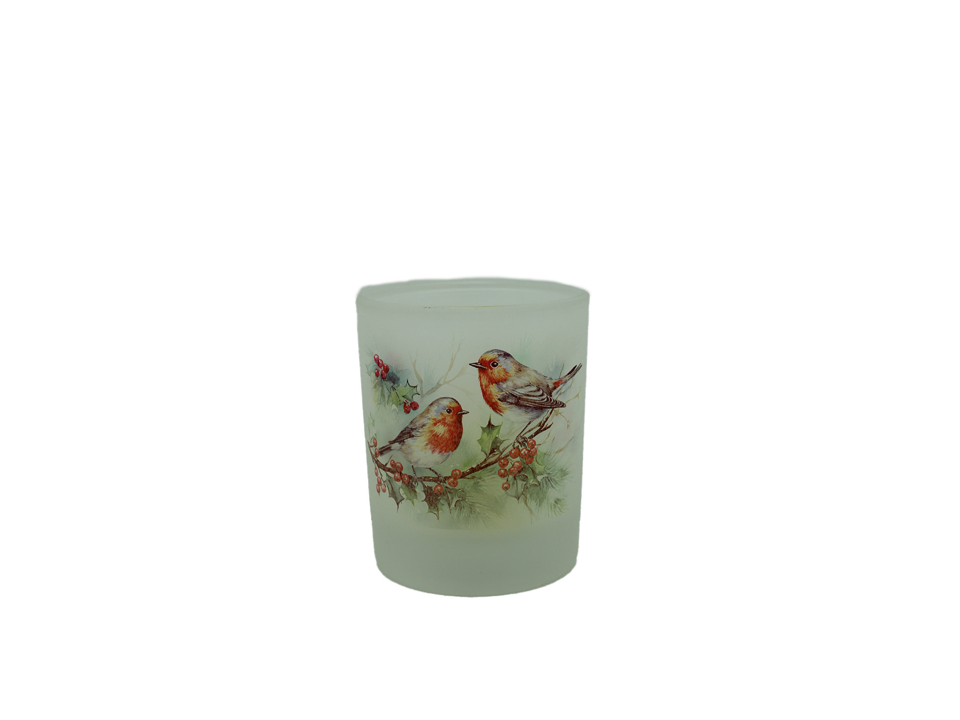Teelichthalter mit winterlichem Vogelmotiv