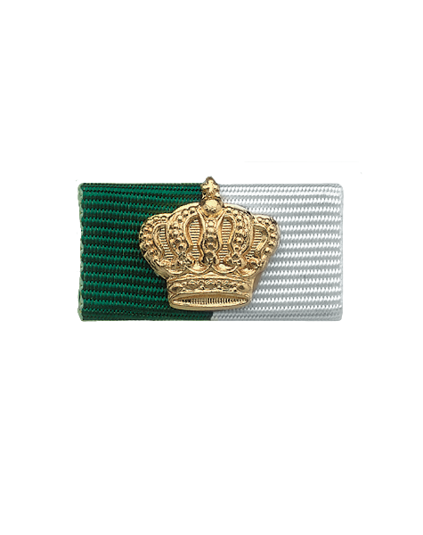 A55-9-03 Bandschnalle mit vergoldeter Auflage Krone, grün-weiß