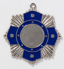 Zamak-Medaille Ø 65 mm - silber/blau