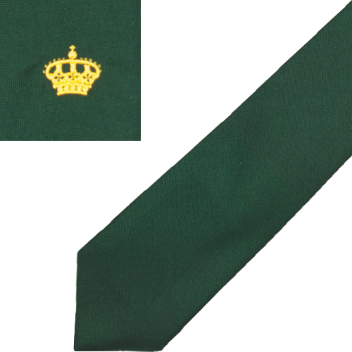 Schützenkrawatte mit Krone, grün, Fresco Grüne Schützenkrawatte in normaler Länge mit goldfarbener Kronen-Stickerei und Fresco-Struktur.