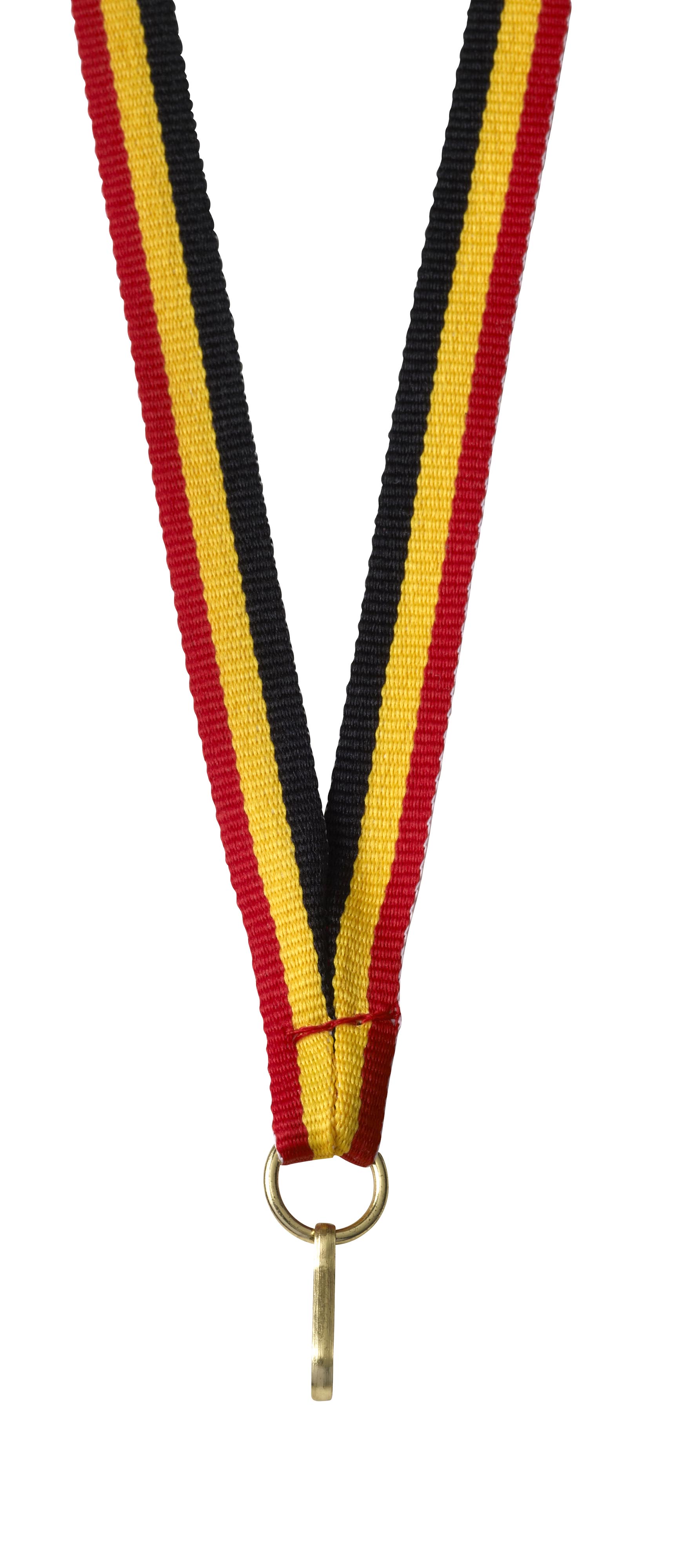 Medaillenband Belgien in schwarz-gelb-rot mit Aufhängering Medaillenband Belgien zum Anhängen einer Medaille, gewebtes Halsband in schwarz-gelb-rot mit Metallring und Haken