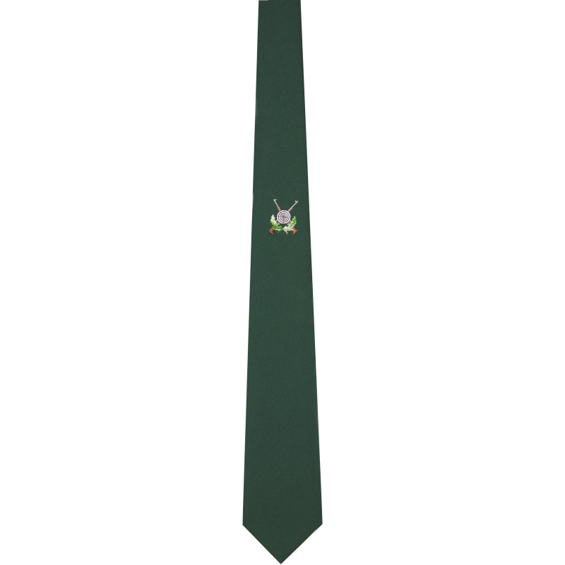 Krawatte mit gesticktem Motiv in Grün Grüne Krawatte mit gesticktem Schützenmotiv auf der Vorderseite, schmale Form mit spitz zulaufendem Ende