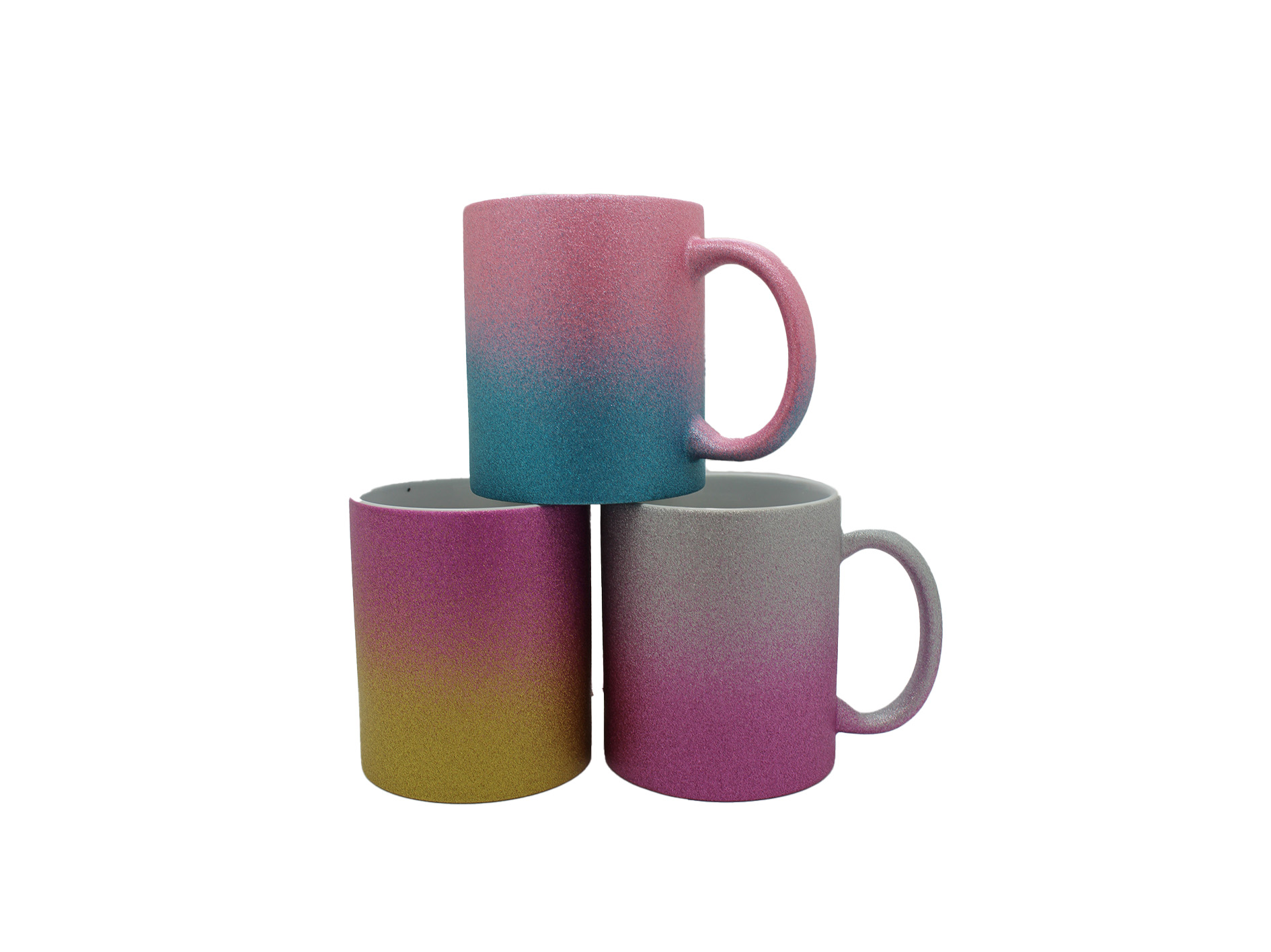 Glitzertasse mit Farbverlauf in Pink/Blau und Wunschmotiv