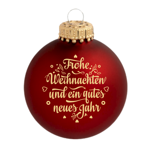 Karussell Weihnachtskugel aus Glas mit Schriftzug Frohe Weihnachten und ein gutes neues Jahr Rote Karussell Weihnachtskugel aus Glas mit goldenem Schriftzug Frohe Weihnachten und ein gutes neues Jahr auf der Vorderseite
