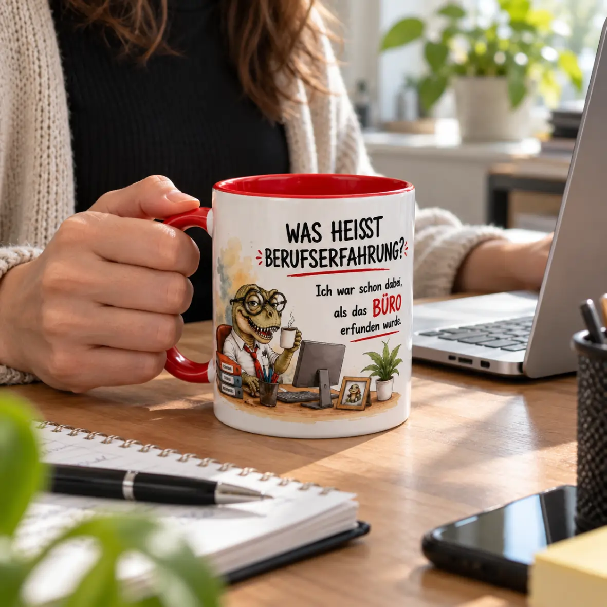 Tasse was heißt Berufserfahrung mit T-Rex Kaffeetasse, Mug, Druckmotiv, Büro-Design, Alltagsgegenstand