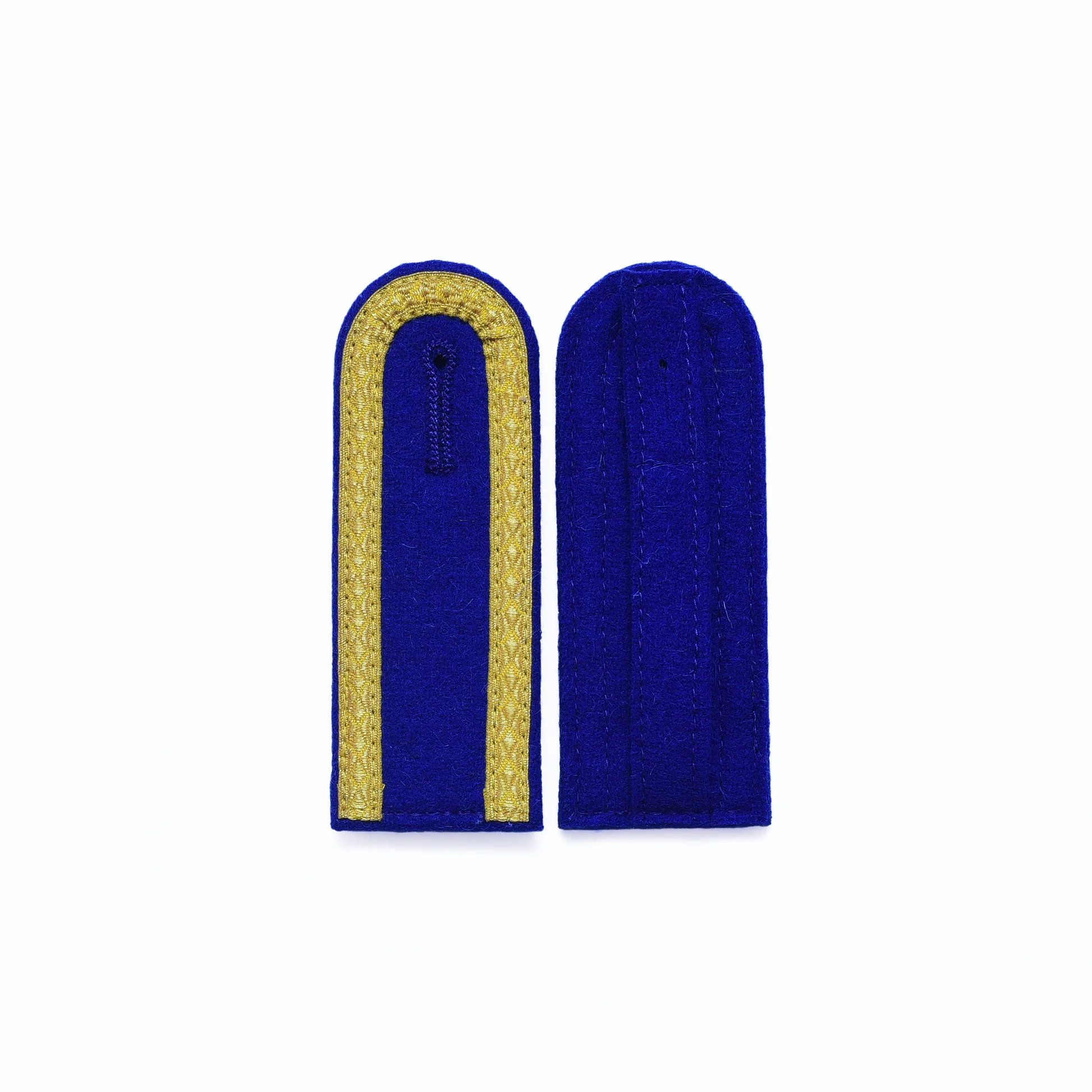 Schulterklappen runde Form 3 Seiten Tresse gold auf blau Schulterklappen runde Form 3 Seiten Tresse gold auf blau