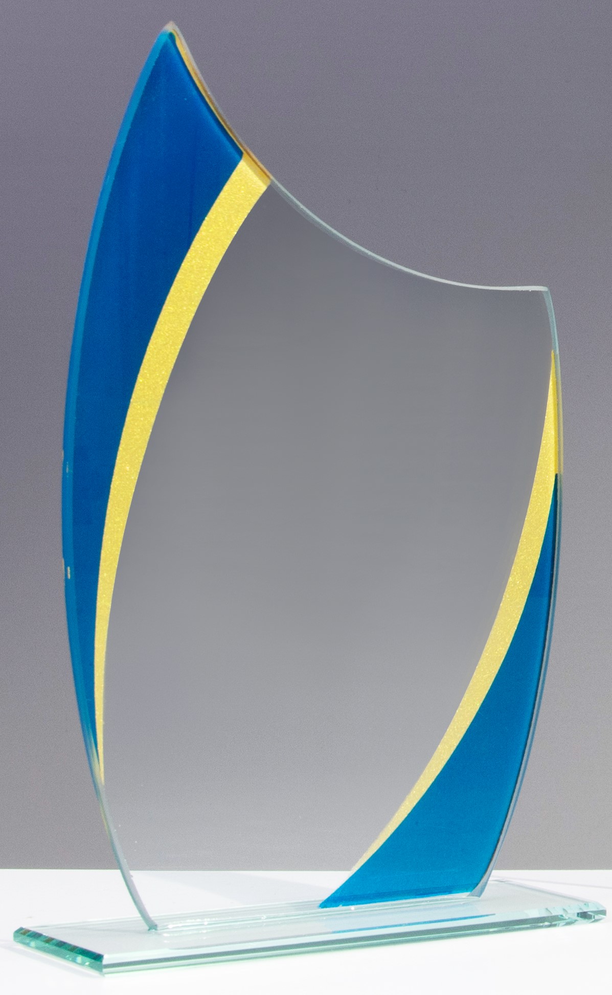 Glastrophäe blau-gold / H 196 mm x B 120 mm Glastrophäe blau-gold / H 196 mm x B 120 mm