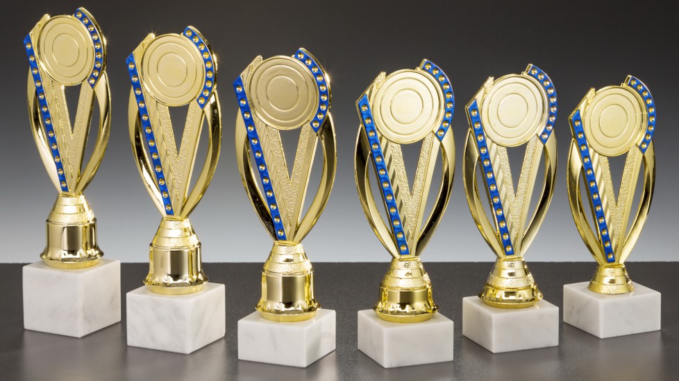 6er - Ständer - Trophäen Serie gold / blau
