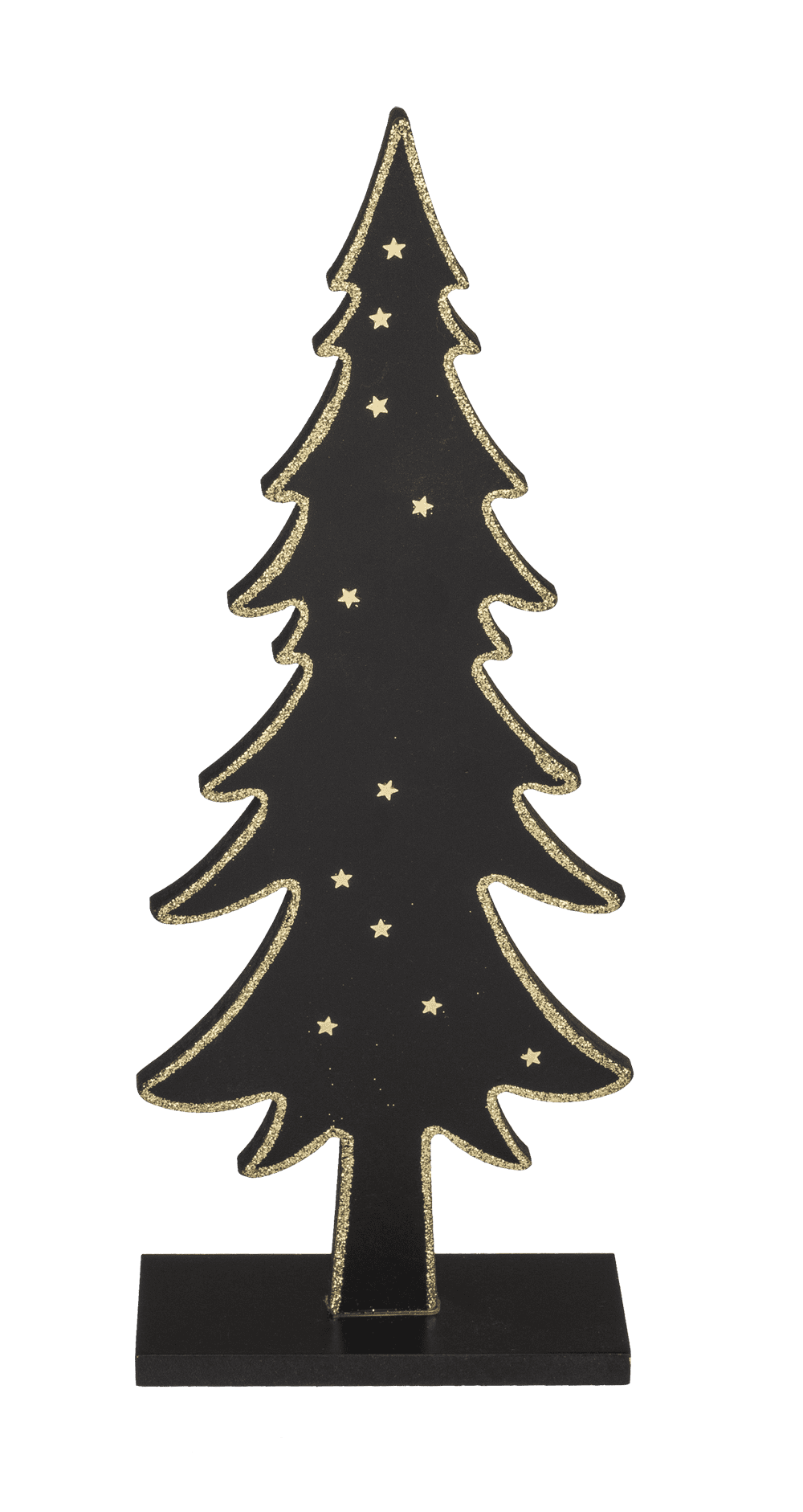 Schwarze Holztanne mit goldenen Sternen, ca. 12x 5 x 31cm