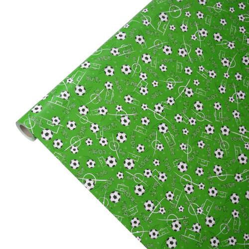 Tischdecke Fußball aus Papier mit grünem Fußballmotiv Papier-Tischdecke Fußball auf Rolle mit grünem Hintergrund und schwarzen sowie weißen Fußbällen und Spielfeldzeichnungen