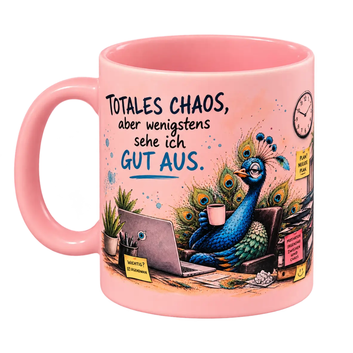 kaffeetasse, pfaue, muster, pink, keramik