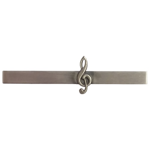 Krawattenspange Notenschlüssel 70 mm in Altsilber Krawattenspange mit mittig platziertem Notenschlüssel, 70 mm lang, in Altsilberoptik mit gerader rechteckiger Spange
