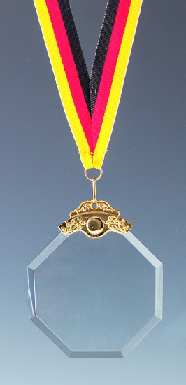 Glasmedaille mit Schmucköse gold - D 85 mm Glasmedaille mit Schmucköse gold - D 85 mm