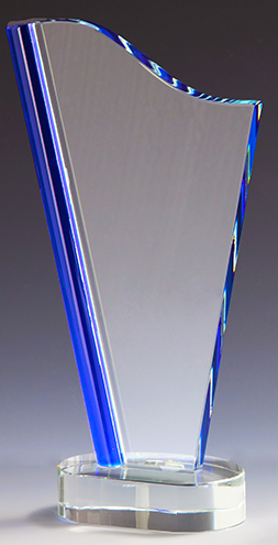 Glastrophäe Welle - blau H 240 mm / B 130 mm
