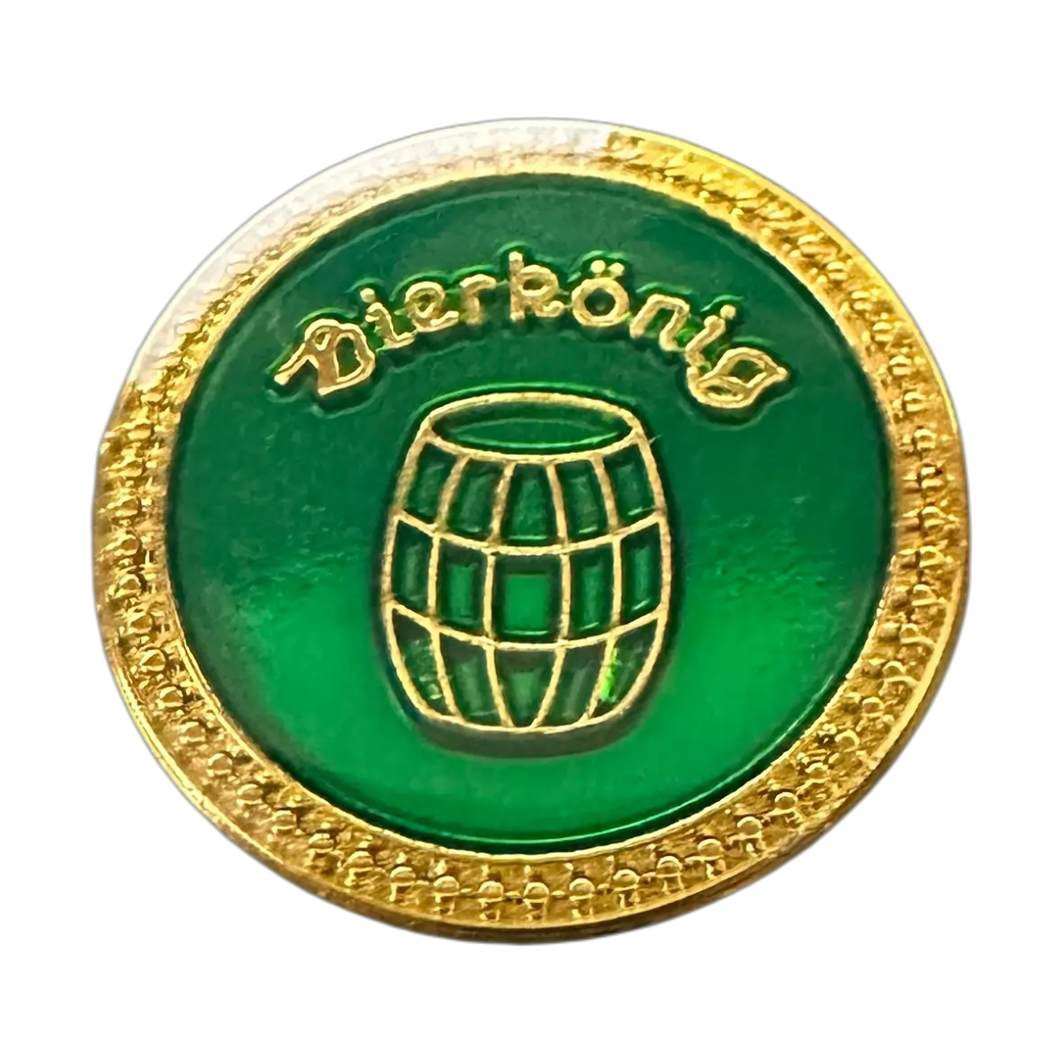 Auflage Bierkönig vergoldet golden coin, grünes Emaille, Barrel-Symbol, Dierkönig, runde Münze