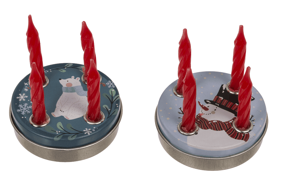 Mini-Adventskranz Schneemann, 4 Minikerzen mit Sockel, 4,5 x 1,5cm