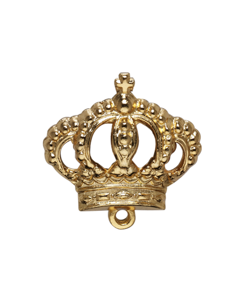 Krone Ordenaufhänger aus Metall in Goldoptik mit Öse Krone als Ordenaufhänger aus Metall in Goldoptik mit filigranen Aussparungen, verzierter Form und kleiner Öse zum Einhängen eines Ordens