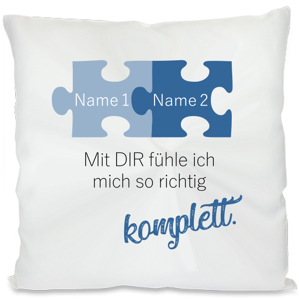 Kissen "Mit dir fühle ich mich so richtig komplett" Farbe: blau